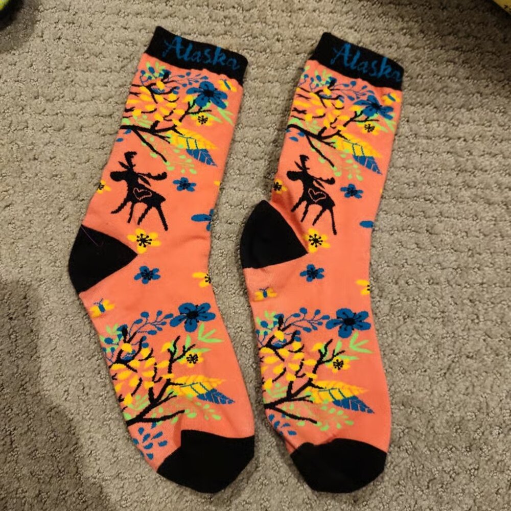 Alaska ladies socks. Moose design. -WORN ONCE